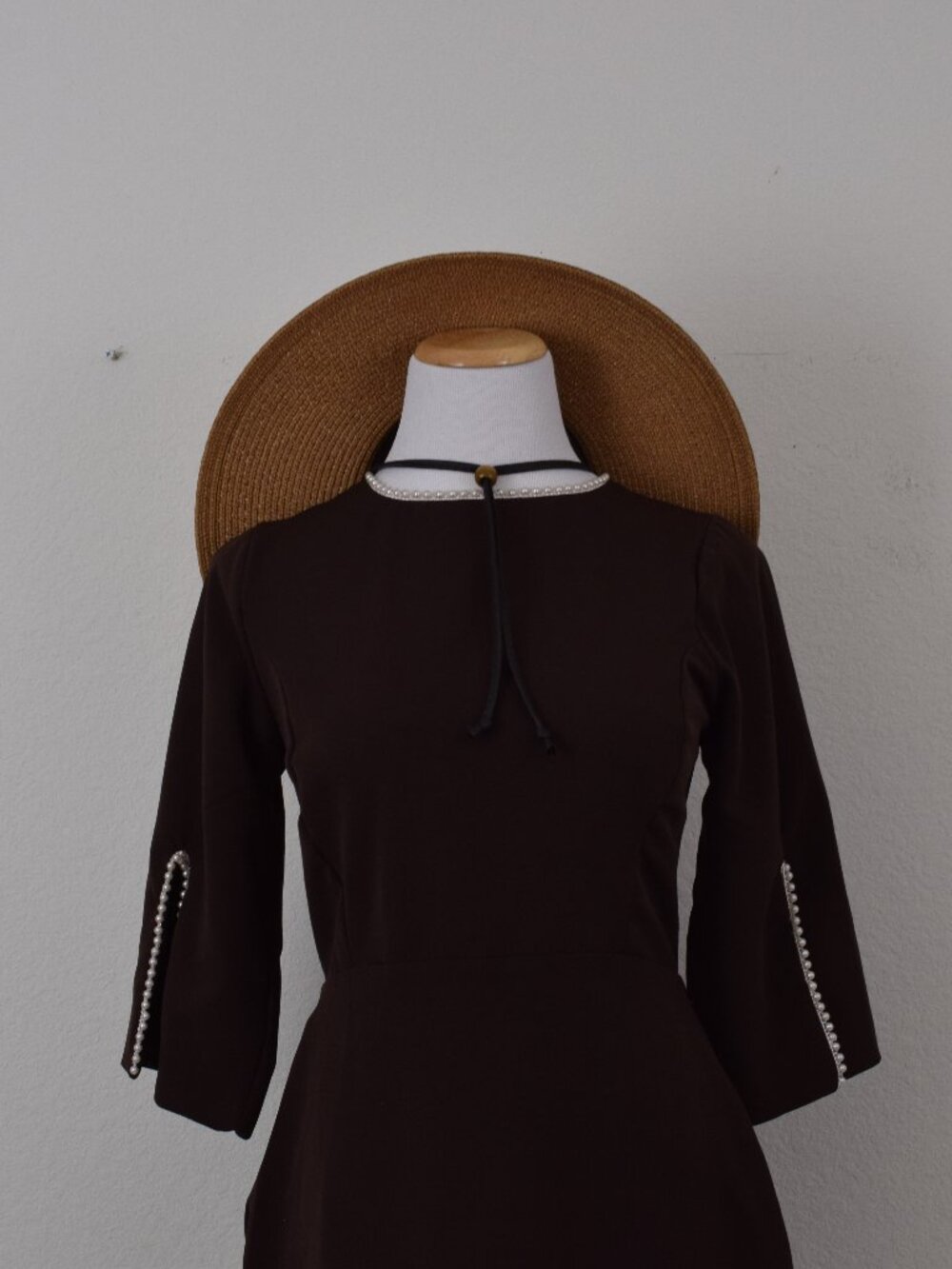 Vintage 60s/70s Chocolate Brown Polyester Shift Dress